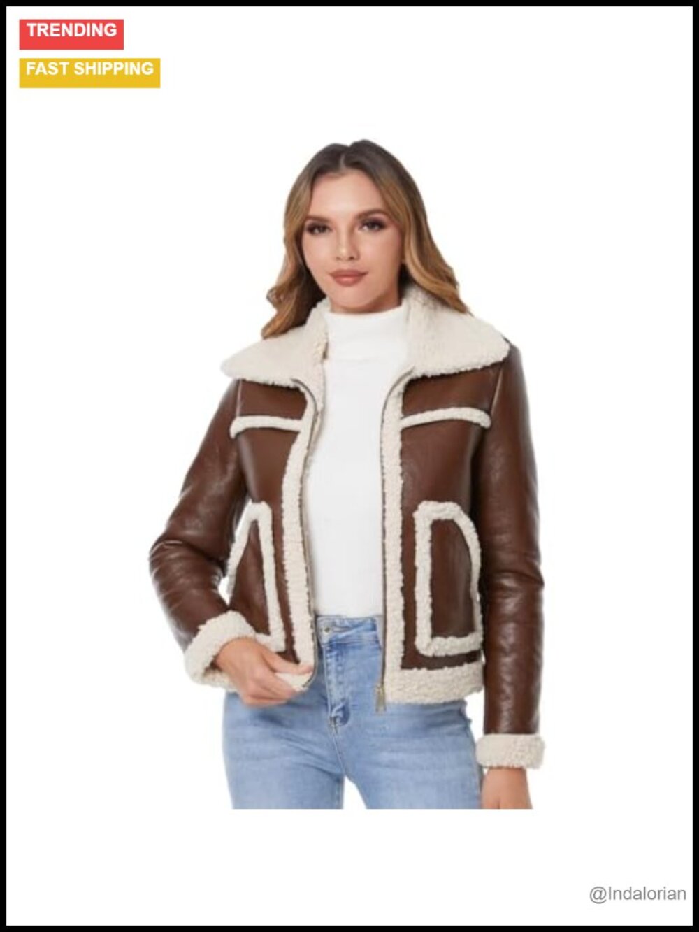 Women Faux Fur Faux Leather Jacket Sherpa Lined Moto Coat Winter